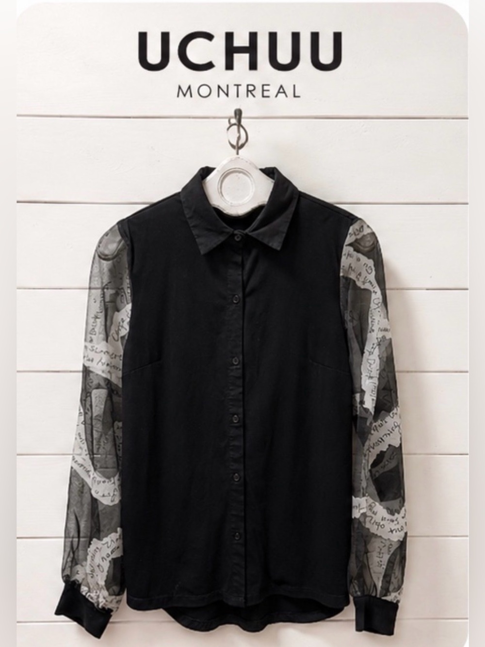 UCHUU Montreal Jersey & Mesh Blouse – Black – Size 2/M